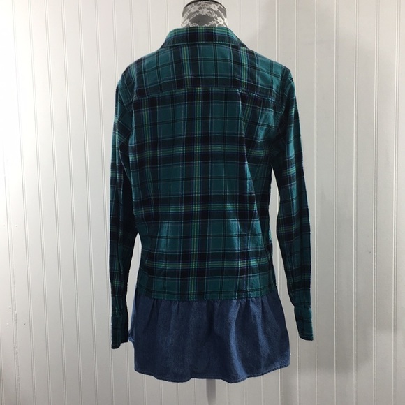 Eddie Bauer Green Blue Plaid Denim Contrast Button Up Shirt‎ Women's Large - Picture 3 of 12